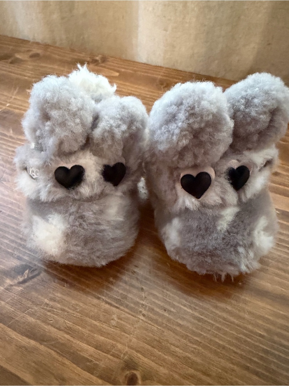 UGG Gray Plush Heart Baby Slippers
